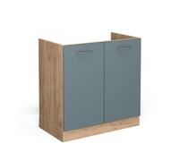 Vicco Meuble Bas sous-évier R-Line, Bleu-Gris, 80cm | 2 Portes · Sans plan de travail · Pieds réglables en hauteur · Grand espace intérieur ✓ · Librement combinable