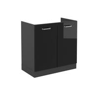 Meuble bas sous-évier R-Line, 80cm sans PT, Noir Haute brillance/Anthracite, Vicco 41062