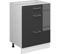 Meuble bas universel Vicco R-Line Anthracite Haute brillance 60cm avec tiroirs, sans PT, Model 41767