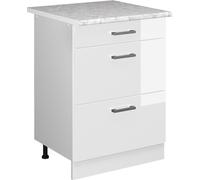 Meuble bas universel Vicco R-Line Blanc Haute brillance 60cm avec tiroirs, Model 41786