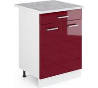 Meuble bas universel Vicco R-Line Rouge bordeaux Haute brillance 60cm avec tiroirs, Model 41913