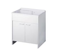Meuble buanderie double porte PVC avec vasque bac à laver polypropylène 80x50 Blanc