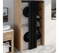 Meuble de buanderie double machine à laver avec rideau coulissant WALLIS hêtre et noir