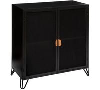 Meuble Buffet - ATMOSPHERA - Noir - 2 Portes - Poignées en Bois
