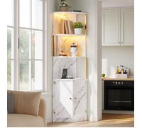 Meuble Buffet d'angle de rangement cuisine 38 x 38 x 180 cm-éclairage LED prise+USB placard blanc 2 portes salle à manger et salon