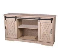 Meuble buffet en bois à portes coulissantes + 2 niches ""Manhattan"" - Beige - L 150 x P 39,5 x H 80 cm