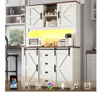 Meuble Buffet haut de cuisine blanc avec éclairage LED salle a manger en bois-Style Scandinave-115 × 40 × 175 cm