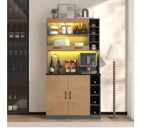 Meuble Buffet haut de cuisine Naturel avec éclairage LED salle a manger en bois-Style Contemporain-Dimensions: 100 x 47 x 187 cm