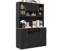 Meuble Buffet haut de cuisine noir avec éclairage LED -Armoire salle à manger en bois-Style Contemporain -120x36,3x180 cm