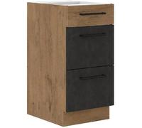 Meuble casserolier ROCK - 3 tiroirs - Chêne Lancelot et gris matera - L40 x H82