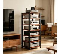 Meuble Chaine HiFi 7 Niveaux, Étagère Audio avec roulettes universelles, Hauteur Réglable, Support Multimédia AV Mobile, pour Home Cinéma, Lecteur CD(Teak Color)