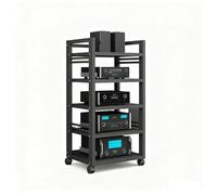 Meuble Chaine HiFi À 5 Etagères Audio/Vidéo Armoire D'équipement Multifonctionnel Tour De Support Audio Armoire AV Centre De Divertissement Rack pour Bureau/Salon(A-Black1)