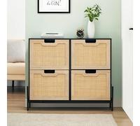 Meuble Chaussure 20 Paires, Armoire Chaussures Entree avec 4 Portes, étagères Réglables, avec Kit Anti-basculement, Meuble Chaussure Rotin pour Entrée/Couloir 100 x 24 x 88 cm