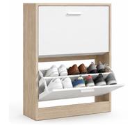Meuble Chaussures 12 Paires 2 Abattants - Armoire Étroit 24 cm Gain de Place - Entrée Blanc Bois Clair 60x24x80 cm