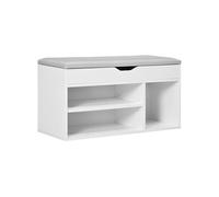 HOMCOM Meuble Chaussures Banc à Chaussures 2 Niveaux Rangement, Niche + Coffre intégré avec Coussin Blanc