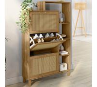 IDMARKET Meuble à chaussures 18 paires HANAE 3 portes effet naturel cannage avec étagère