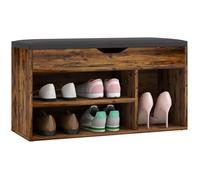 Meuble Chaussures - HOMCOM - 2 Niveaux Rangement - Niche + Coffre intégré avec Coussin - Effet bois d'acajou