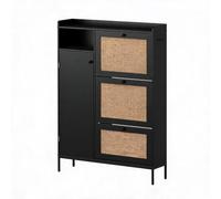 Meuble Chaussures Rotin 3 Tiroirs Basculants, Armoire a Chaussures Entrée | Meuble Rangement, Étagères Réglables, 4 Niveaux, 18-24 Paires, Grande Capacité, Gain de Place, pour Couloir, Hall d'Entrée