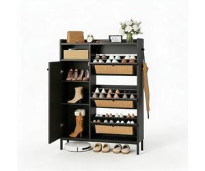 Meuble Chaussures Rotin 3 Tiroirs Basculants, Armoire a Chaussures Entrée | Meuble Rangement, Étagères Réglables, 4 Niveaux, 18-24 Paires, Grande Capacité, Gain de Place, pour Couloir, Hall d'Entrée