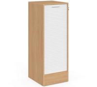Meuble classeur à rideau verrouillable | 4 tablettes H.110 cm blanc et bois
