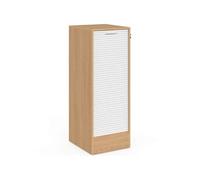 Meuble classeur à rideau verrouillable | 4 tablettes H.110 cm blanc et bois