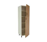 Meuble colonne de cuisine 2 portes coloris chêne cortez - Hauteur 200 x Longueur 60 x profondeur 58 cm --