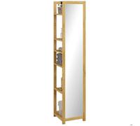 Meuble colonne de salle de bain HOMCOM en bambou avec miroir, meuble multi-rangements 6 étagères, naturel, 35L x 35l x 168H cm