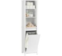 Meuble Colonne de Salle de Bain SoBuy avec Panier Linge, 3 Étagères et Sac à Linge Amovible, Blanc, 45x35x171 cm