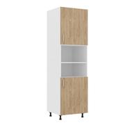 Meuble colonne haaus Karo, 2 portes, avec espace four, Bois naturel/Blanc, 60 x 57 x 210 cm