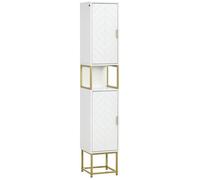 Meuble colonne - kleankin - rangement salle de bain niche 2 placards étagère pieds dorés - bois - 30x30x170,7cm - blanc