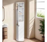 Meuble colonne pivotante de salle de bain avec miroir, placard et étagères blanc ELIA Blanc G