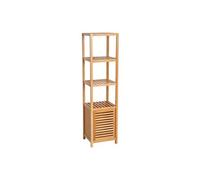 Meuble colonne rangement salle de bain bambou design naturel 36L x 33l x 140H cm 2 étagères 4 niveaux + placard