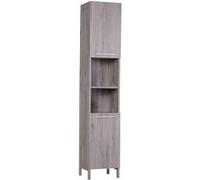 Meuble colonne rangement salle de bain dim. 30L x 32l x 172H cm 2 placards avec étagère + 2 niches MDF imitation bois gris Gris G