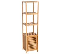 HOMCOM Meuble Colonne Rangement Salle de Bain Bambou Design Naturel 36L x 33l x 140H cm 2 étagères 4 Niveaux + Placard