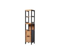 Meuble colonne rangement salle de bain style cosy dim. 30L x 30l x 144H cm 3 étagères 2 tiroirs bambou MDF noir Marron G