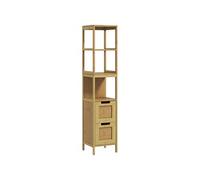 Meuble colonne - kleankin - rangement salle de bain style cosy 3 étagères 2 tiroirs - bambou - 30x30x144cm - naturel