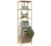 HOMCOM Etagère de rangement pour salle de bain en bambou avec 3 étagères et 1 panier à linge amovible 44L x 33l x 160H cm