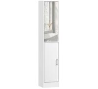 Meuble colonne salle de bain avec miroir, meuble de rangement à 6 niveaux 2 portes étagères réglables 32x28x162cm blanc