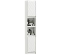 Meuble colonne salle de bain - HOMCOM - 2 portes, 2 compartiments ouverts et étagère réglable - MDF - 30 x 24 x 170 cm - blanc