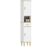 Meuble colonne salle de bain - HOMCOM - 2 portes, tiroir, compartiment ouvert et étagère réglable - bois - 31,5x29,7x171,5cm - blanc
