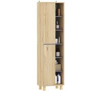 Meuble colonne salle de bain - HOMCOM - 6 compartiments ouverts et 2 placards - dim. 40l x 24P x 148H cm - bois naturel
