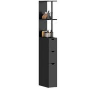 Meuble colonne salle de bain - HOMCOM - avec tiroirs, étagères ouvertes, placard - 15 x 33 x 136,8 cm - en bois - noir