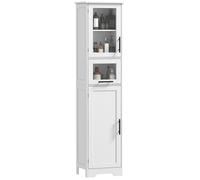 Meuble colonne salle de bain - HOMCOM - porte vitrée - tiroir, 2 placards et étagère réglable - MDF - 40 x 31 x 170 cm - blanc