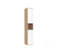 IDMARKET Meuble colonne salle de bain suspendu TOMI 2 portes 1 niche façon hêtre et blanc