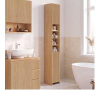 IDMarket - Meuble Colonne Salle de Bain Victor | 2 portes 4 niches effet lattes