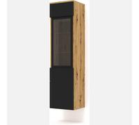 BIM Furniture Meuble Vitrine Salon Salle à Manger, Placard de Rangement Moderne Suspendu ou sur Pied, 2 armoires 3 étagères, pour Bureau, Chêne Artisan et Noir Mat Aura 37x33x150 cm