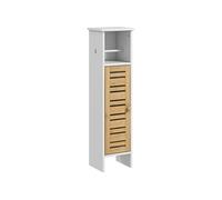 Meuble colonne WC salle de bain style cosy chic porte étagère support papier blanc bambou