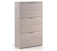 Meuble Commode à chaussures en bois de 3 portes coloris chêne -Hauteur 113 x Longueur 60 x Profondeur 22 cm