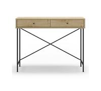 Meuble console, table de console avec 2 tiroirs aspect bois coloris chêne et pieds en métal noir - Longueur 110 x Profondeur 35 x Hauteur 85 cm - -