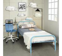Meuble Cosy Cadre de Lit 90x190cm avec Tête de Lit et Sommier en Métal | Lit 1 Personne, Montage Facile, Espace de Rangement sous Le Lit, pour Chambre Petit Espace Studio, Bleu